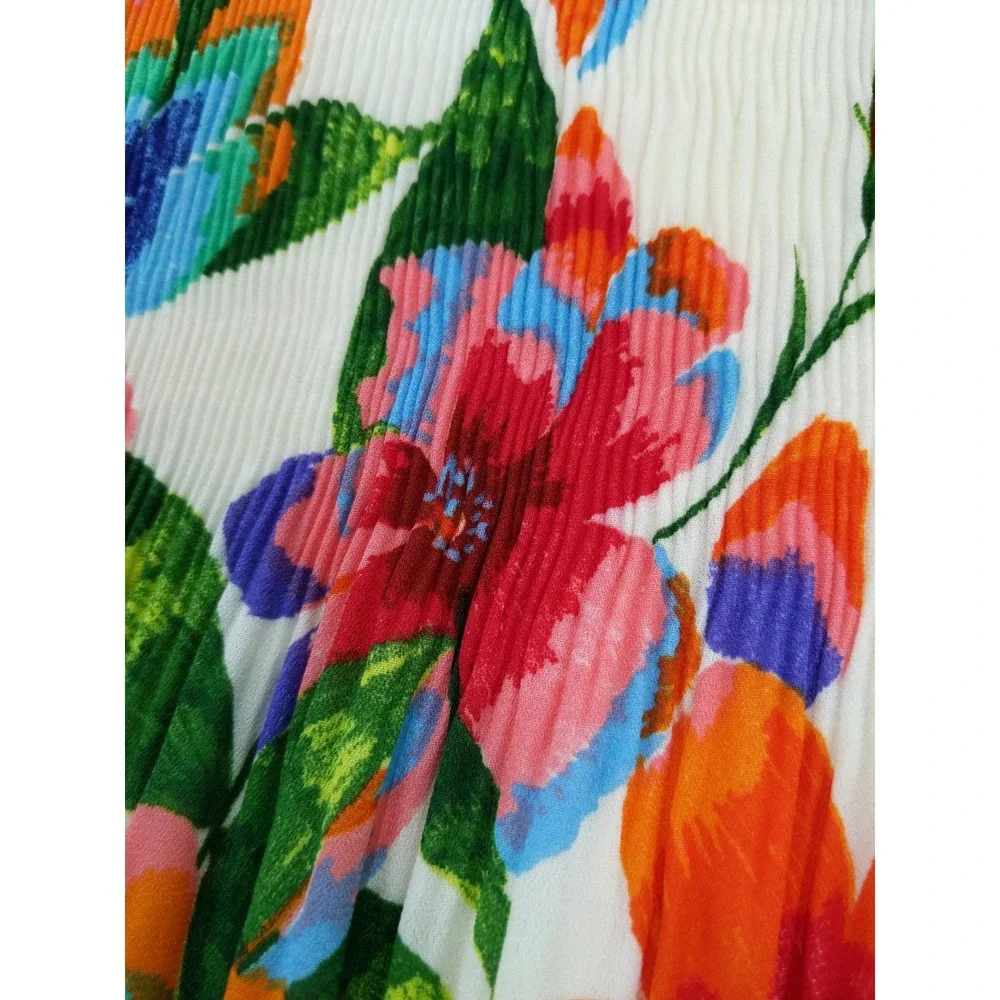 Sunny Leigh Floral‎ Print Pleated Bell Sleeve Dress Multicolor Size M